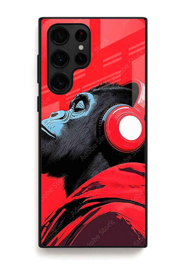 red gorilla headphones art Samsung S24 Ultra glass cover music themed bold design case