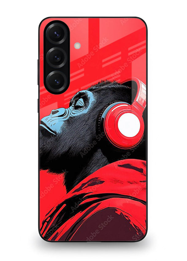 red gorilla headphones art Samsung M35 5G glass cover music themed bold design case