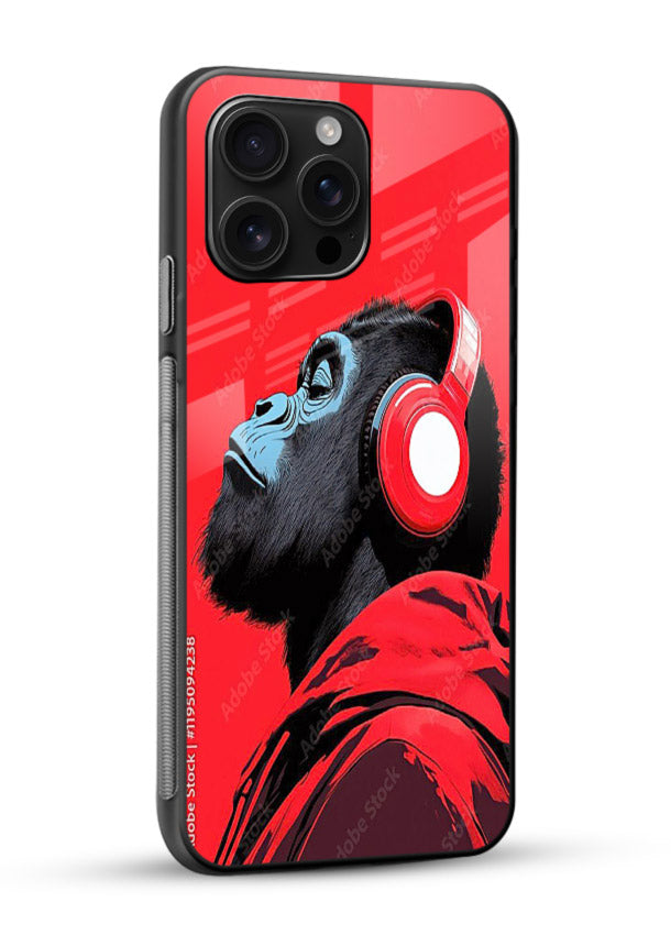 red gorilla headphones art glossy vibrant premium glass cover music themed bold design case - Angle Side