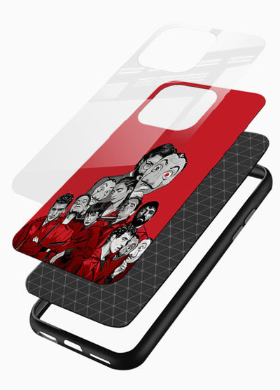 Red masked crew artwork printed on glossy tempered glass phone back cover - 3