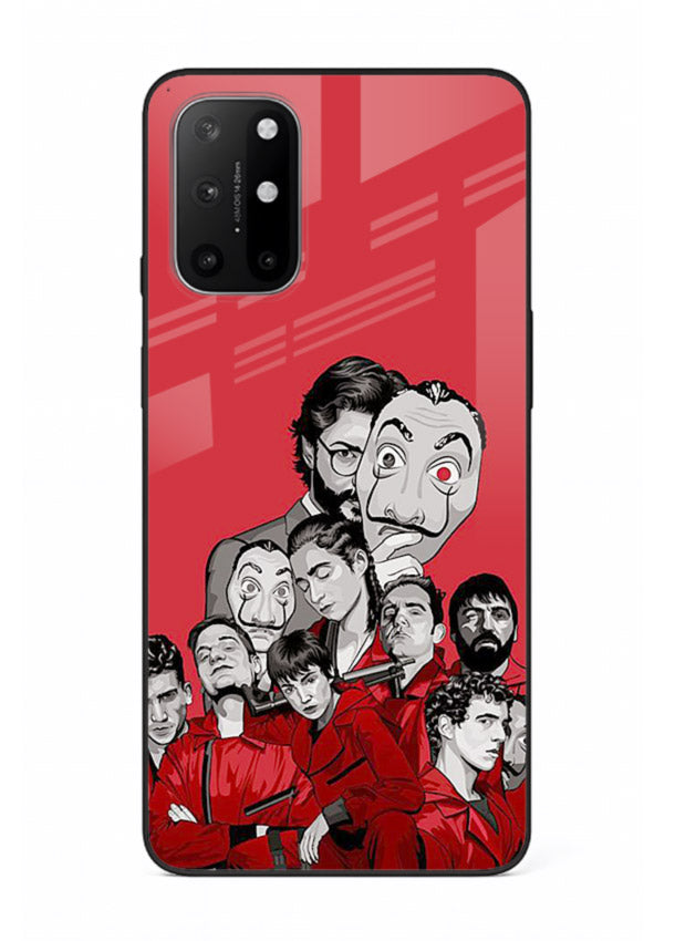 Red masked crew artwork printed on glossy tempered glass OnePlus 8T back cover