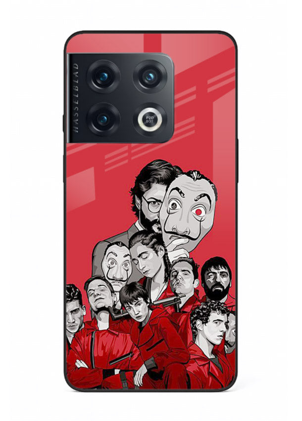 Red masked crew artwork printed on glossy tempered glass OnePlus 10 Pro back cover