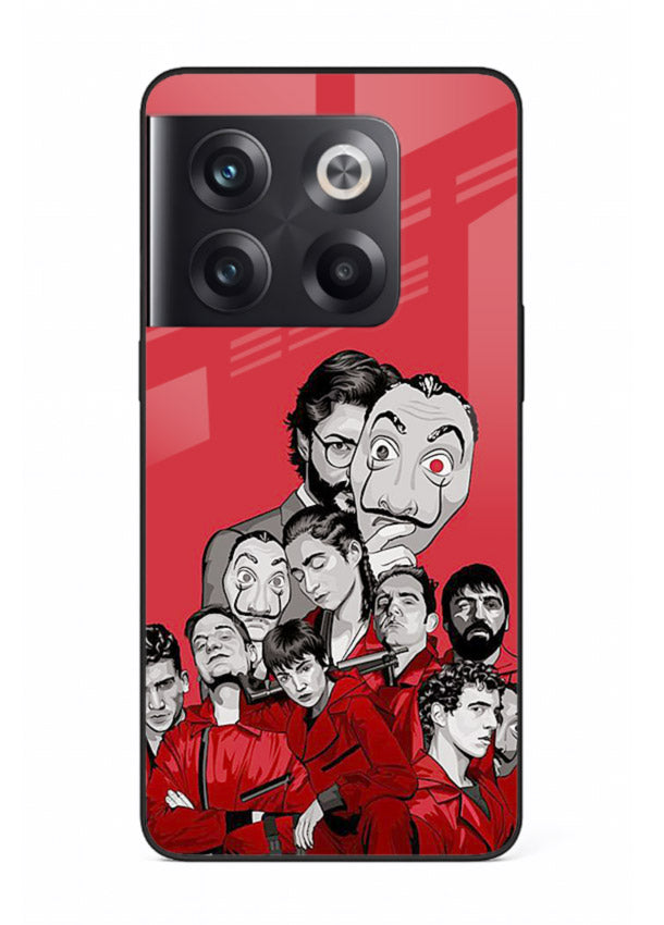 Red masked crew artwork printed on glossy tempered glass OnePlus 10T back cover