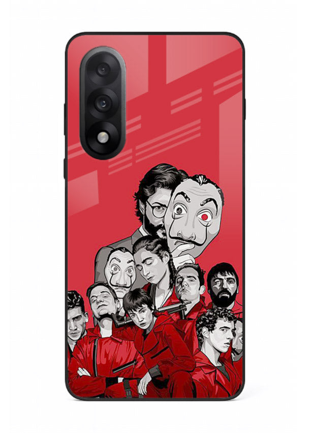 Red masked crew artwork printed on glossy tempered glass OnePlus Nord 5 back cover