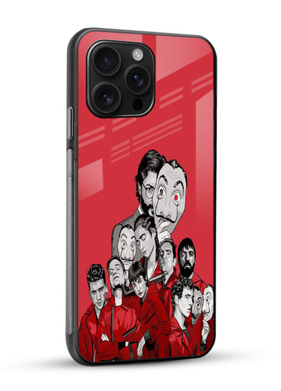 Red masked crew artwork printed on glossy tempered glass phone back cover - 2