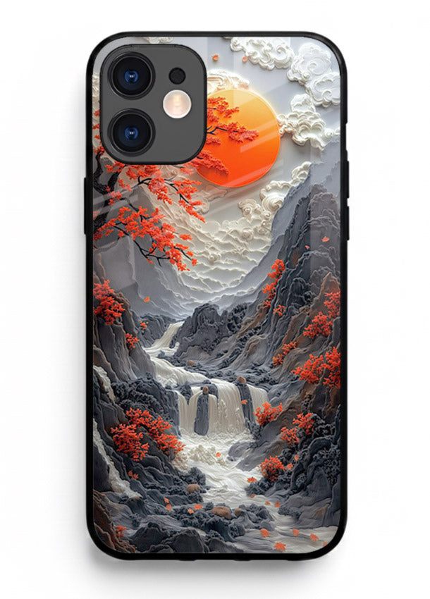 Red Maple Waterfall scenic waterfall artwork iphone 12 glass back cover