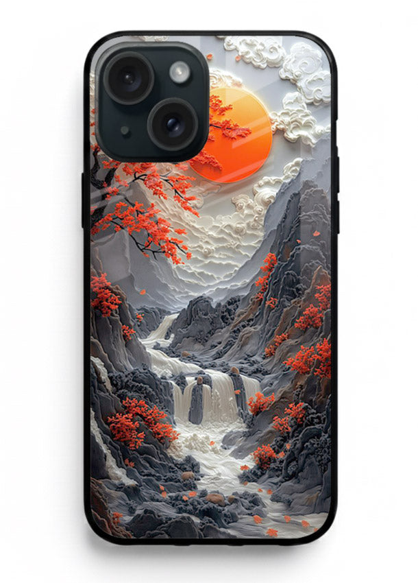 Red Maple Waterfall scenic waterfall artwork iphone 13 mini glass back cover