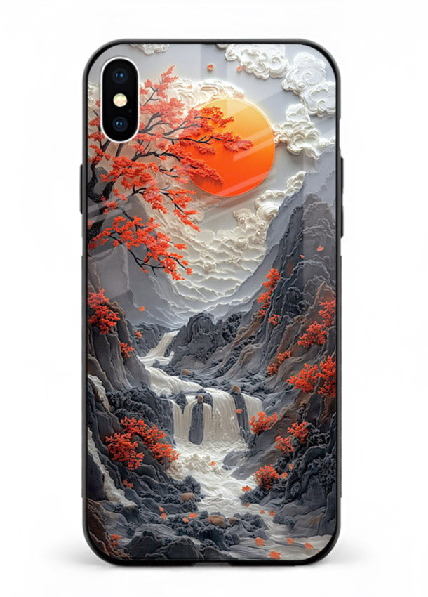 Red Maple Waterfall scenic waterfall artwork iphone xs max glass back cover