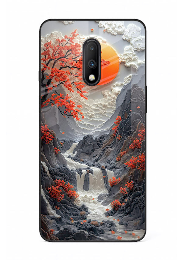 Red Maple Waterfall scenic waterfall artwork OnePlus 7 glass back cover
