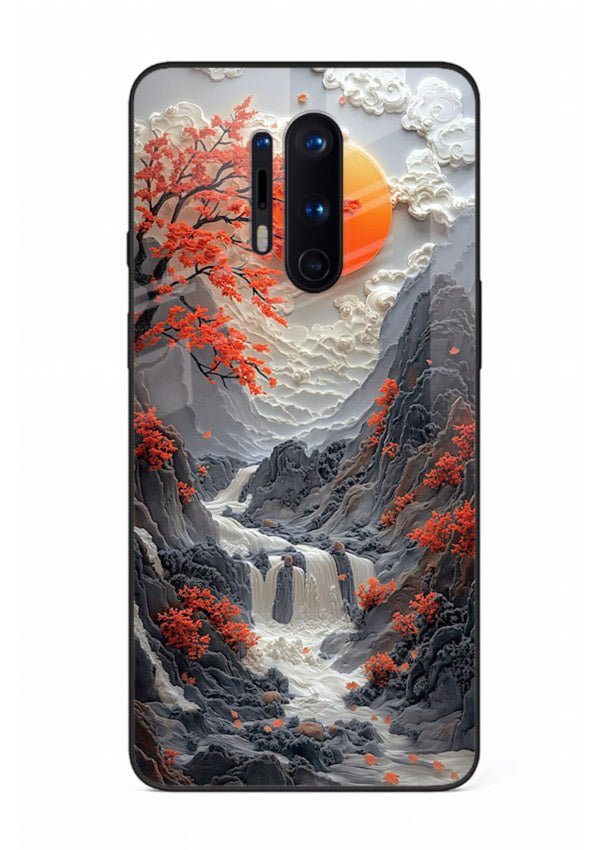 Red Maple Waterfall scenic waterfall artwork OnePlus 8 Pro glass back cover