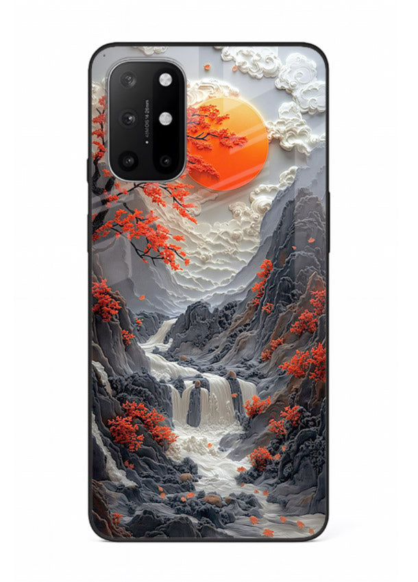 Red Maple Waterfall scenic waterfall artwork OnePlus 8T glass back cover