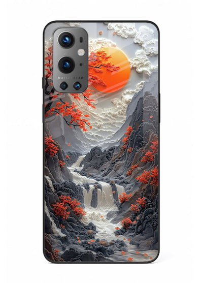 Red Maple Waterfall scenic waterfall artwork OnePlus 9 glass back cover