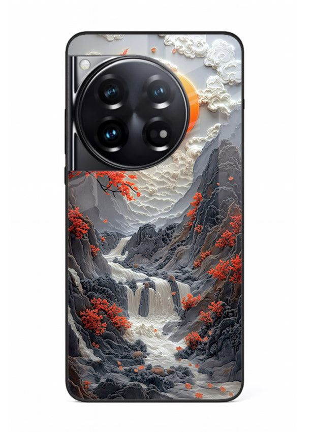Red Maple Waterfall scenic waterfall artwork OnePlus 12 glass back cover