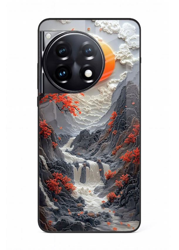 Red Maple Waterfall scenic waterfall artwork OnePlus 12R glass back cover