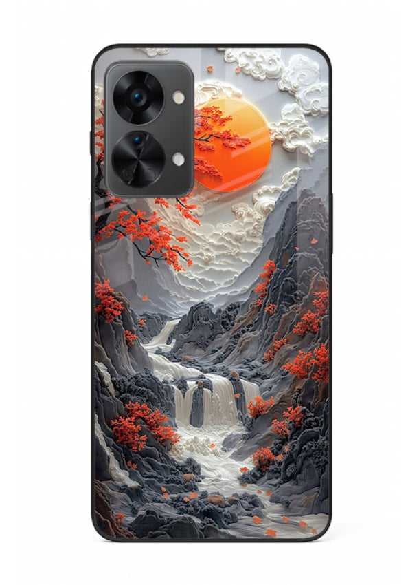 Red Maple Waterfall scenic waterfall artwork OnePlus Nord 2T glass back cover