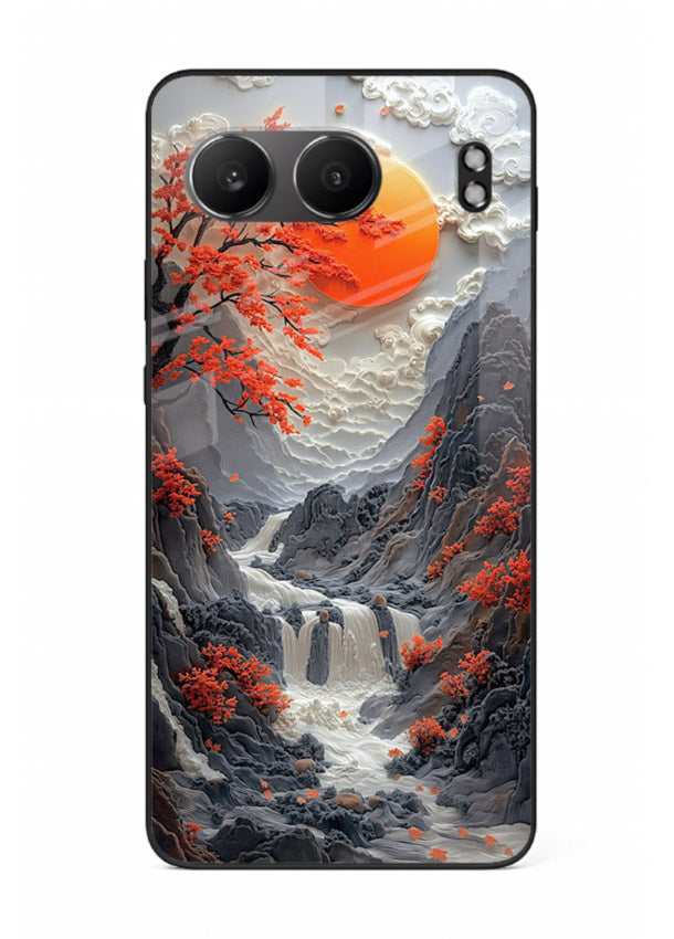 Red Maple Waterfall scenic waterfall artwork OnePlus Nord 4 glass back cover