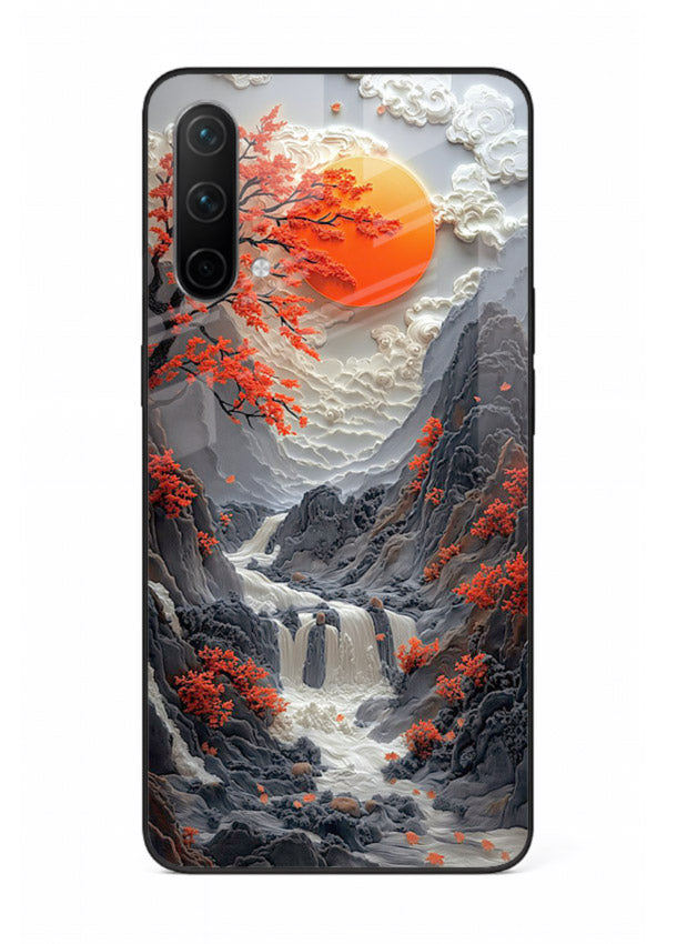 Red Maple Waterfall scenic waterfall artwork OnePlus Nord CE 5G glass back cover