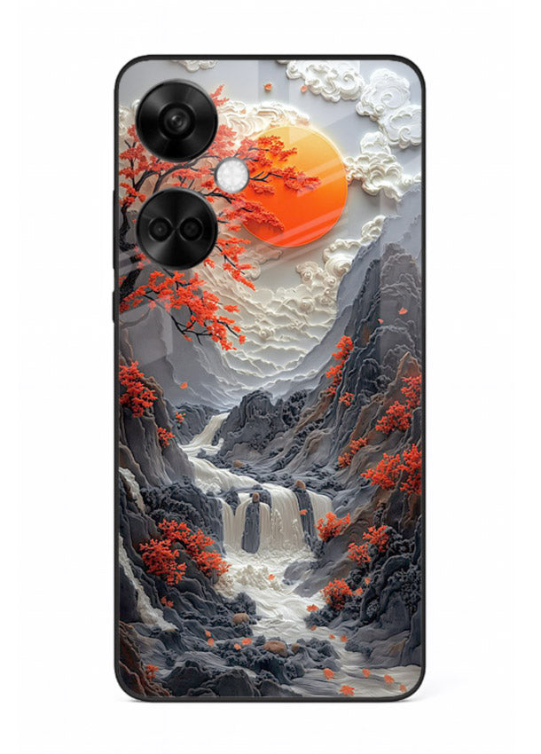 Red Maple Waterfall scenic waterfall artwork OnePlus Nord CE3 glass back cover