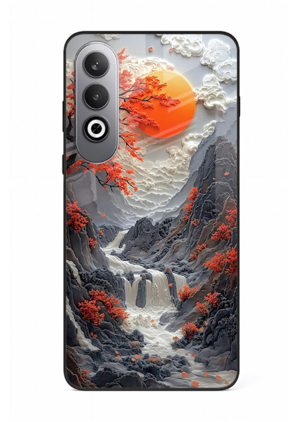 Red Maple Waterfall scenic waterfall artwork OnePlus Nord CE4 glass back cover