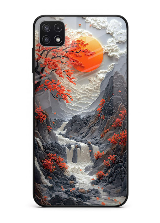Red Maple Waterfall scenic waterfall artwork Samsung F42 5G glass back cover