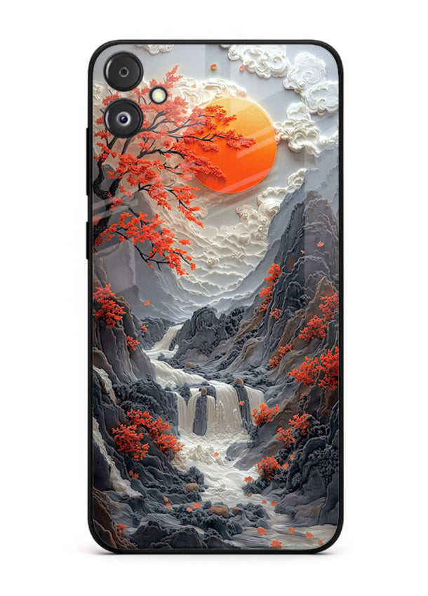 Red Maple Waterfall scenic waterfall artwork Samsung F14 5G glass back cover