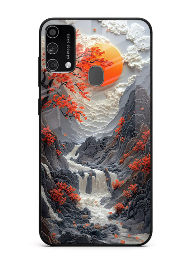 Red Maple Waterfall scenic waterfall artwork Samsung F41 glass back cover