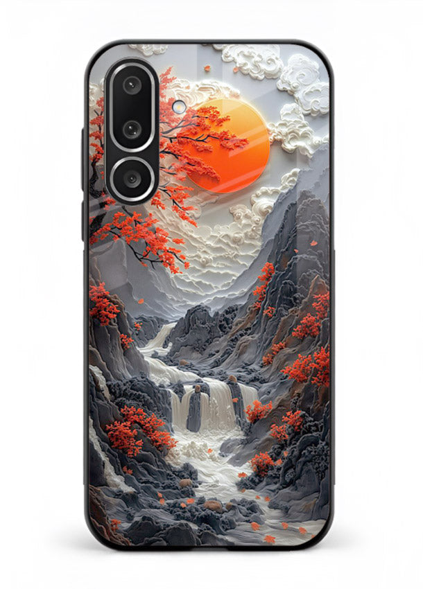 Red Maple Waterfall scenic waterfall artwork Samsung F56 5G glass back cover
