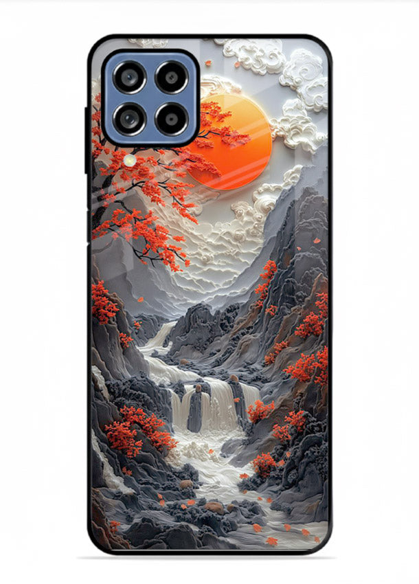 Red Maple Waterfall scenic waterfall artwork Samsung M33 5G glass back cover