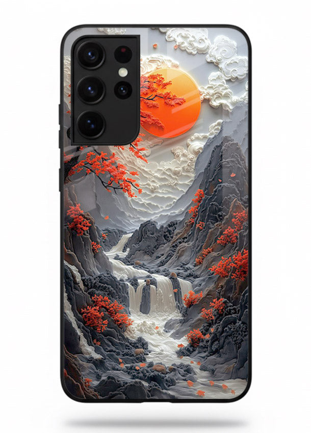 Red Maple Waterfall scenic waterfall artwork Samsung S21 Ultra glass back cover