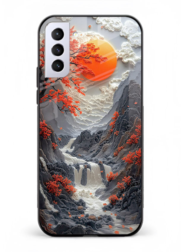 Red Maple Waterfall scenic waterfall artwork Samsung S21 Plus glass back cover