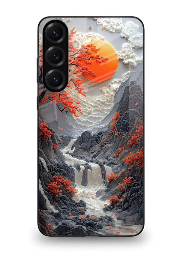 Red Maple Waterfall scenic waterfall artwork Samsung S23 FE glass back cover