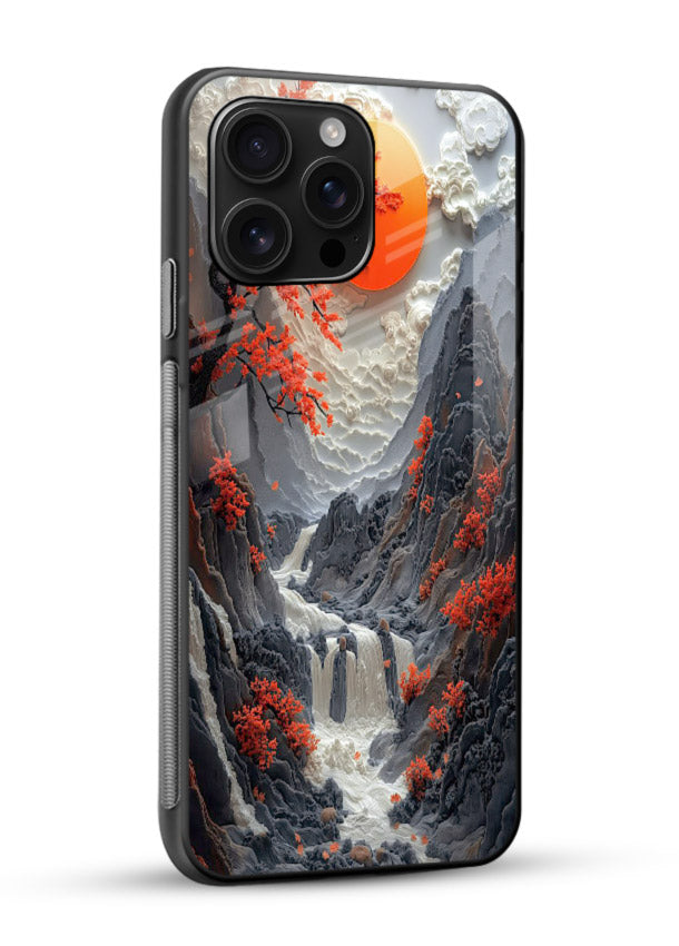 Red Maple Waterfall scenic waterfall artwork glossy vibrant premium glass back cover - Angle Side