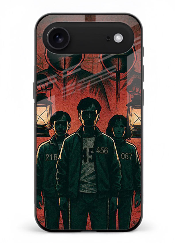 Red masked squad artwork printed on premium tempered glass iPhone 18 Air back cover
