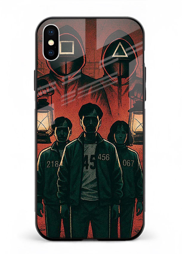 Red masked squad artwork printed on premium tempered glass iPhone XS Max back cover