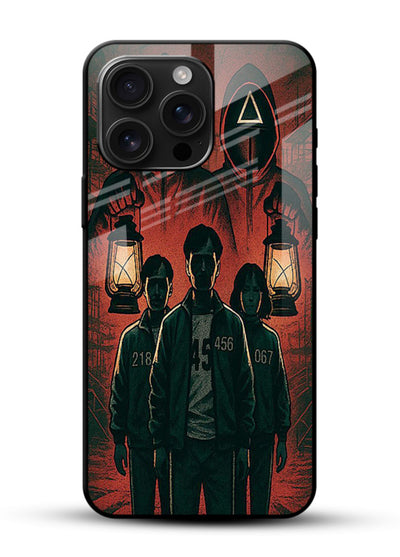 Red masked squad artwork printed on premium tempered glass phone back cover - 1
