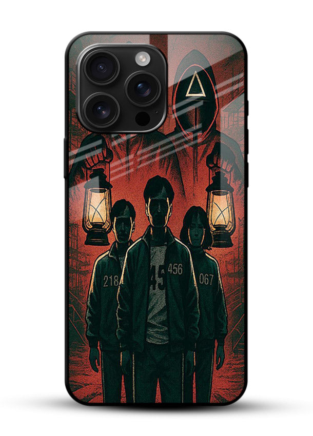Red masked squad artwork printed on premium tempered glass phone back cover - 1