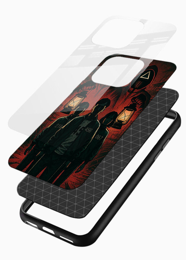 Red masked squad artwork printed on premium tempered glass phone back cover - 3