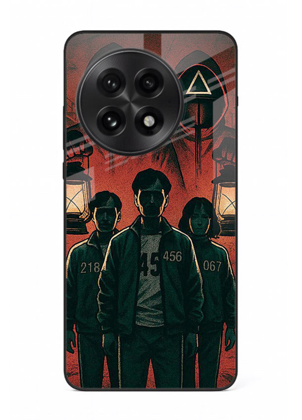 Red masked squad artwork printed on premium tempered glass OnePlus 13R back cover