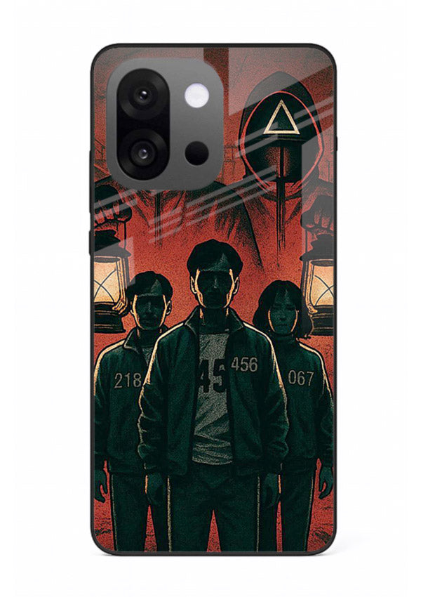 Red masked squad artwork printed on premium tempered glass OnePlus 13s back cover