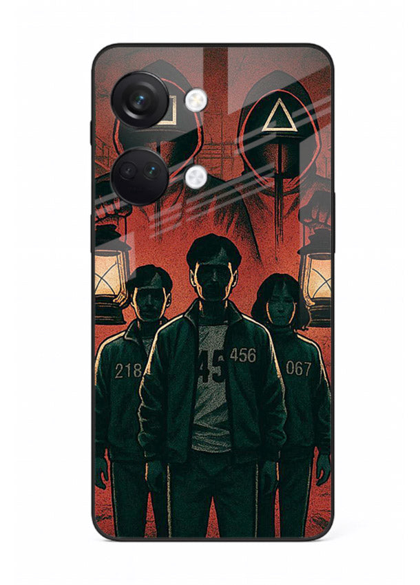 Red masked squad artwork printed on premium tempered glass OnePlus Nord 3 back cover