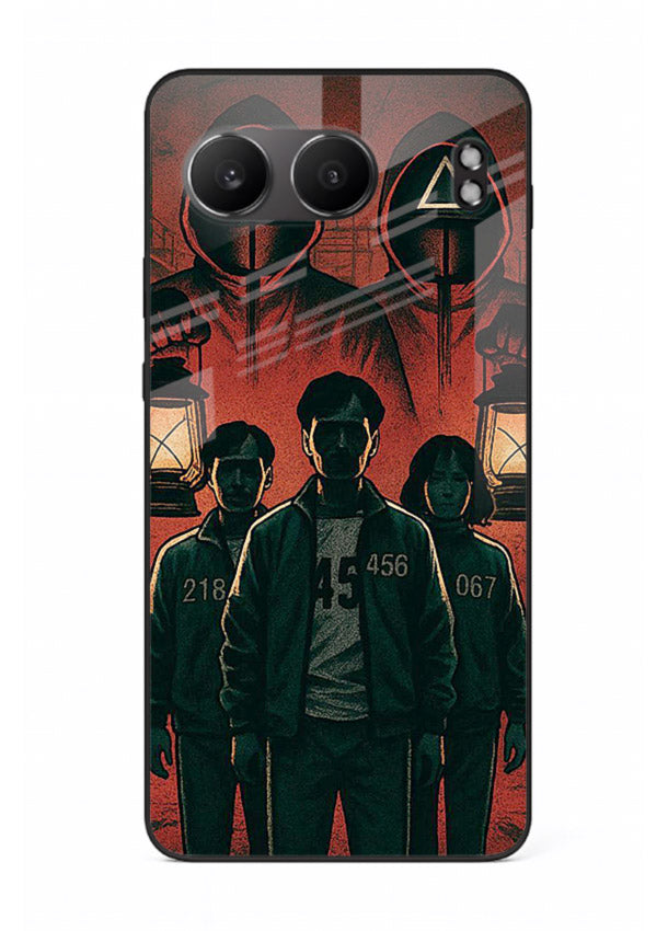 Red masked squad artwork printed on premium tempered glass OnePlus Nord 4 back cover