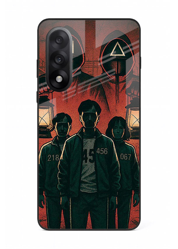 Red masked squad artwork printed on premium tempered glass OnePlus Nord 5 back cover