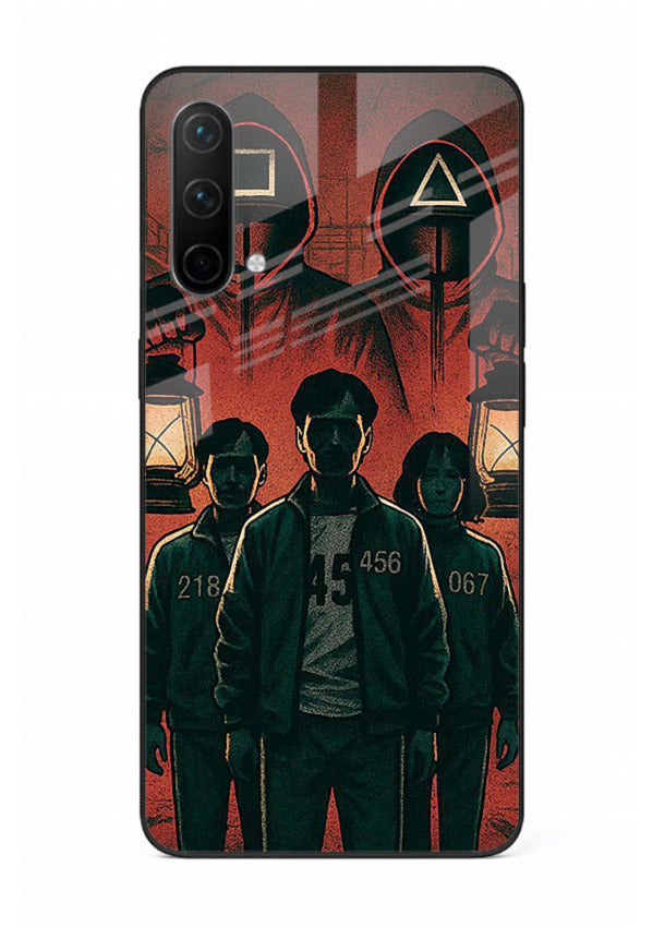 Red masked squad artwork printed on premium tempered glass OnePlus Nord CE 5G back cover