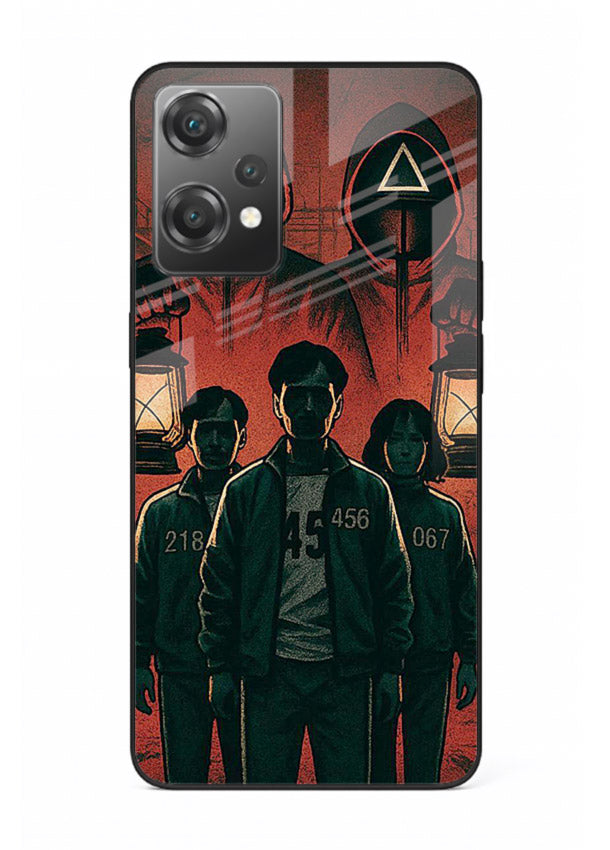 Red masked squad artwork printed on premium tempered glass OnePlus Nord CE2 Lite 5G back cover