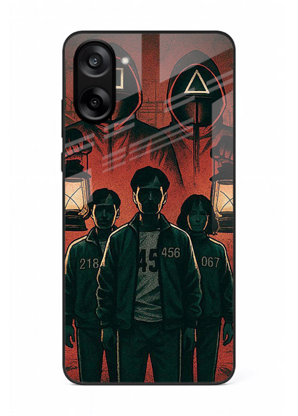 Red masked squad artwork printed on premium tempered glass OnePlus Nord CE5 back cover