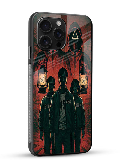 Red masked squad artwork printed on premium tempered glass phone back cover - 2