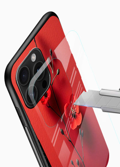 Minimal red bloom artwork on glossy vibrant premium glass back cover with warm soft tones. - Angle Blade