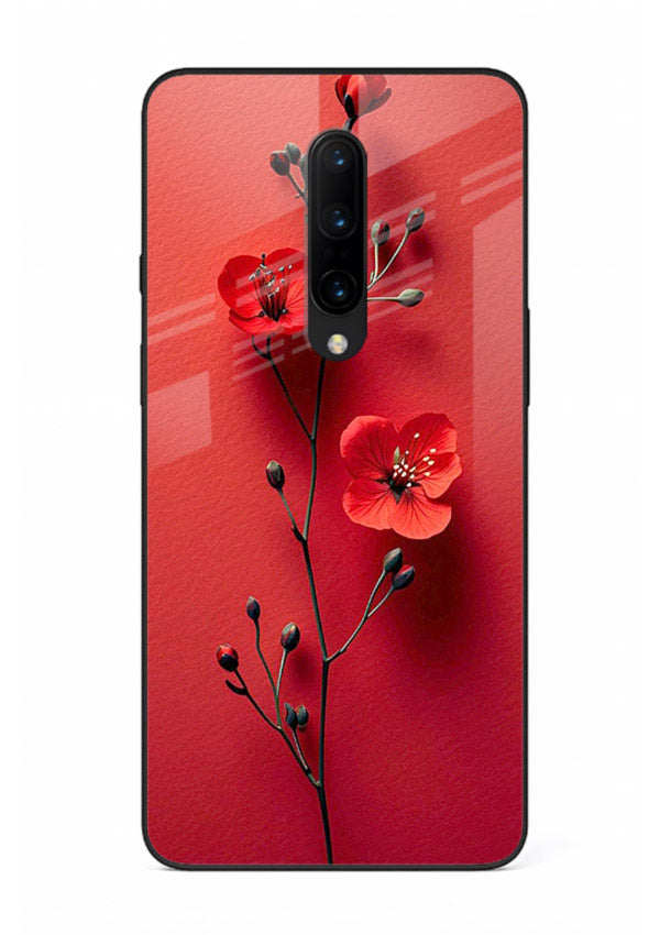 Minimal red bloom artwork on OnePlus 8 glass back cover with warm soft tones.