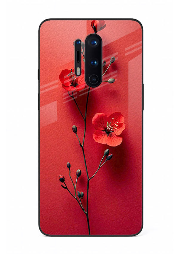 Minimal red bloom artwork on OnePlus 8 Pro glass back cover with warm soft tones.