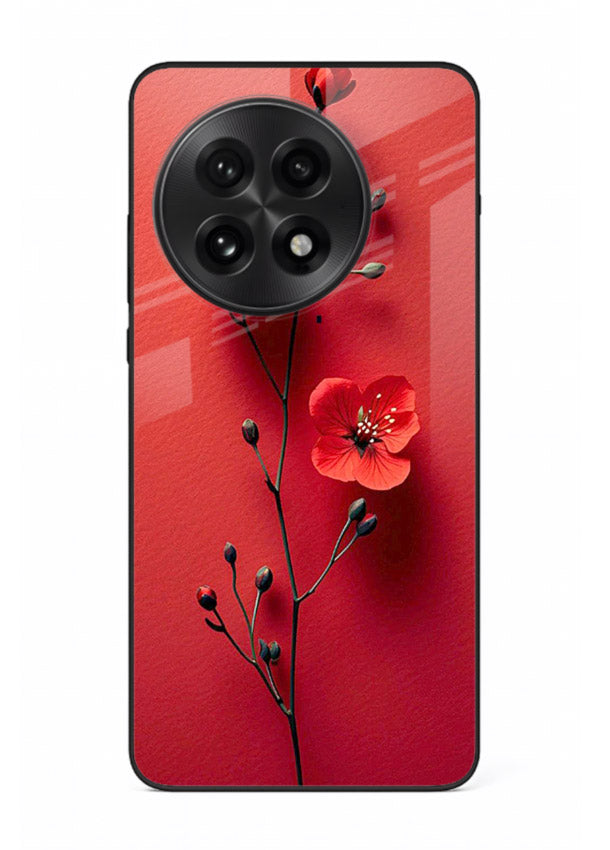 Minimal red bloom artwork on OnePlus 13 glass back cover with warm soft tones.
